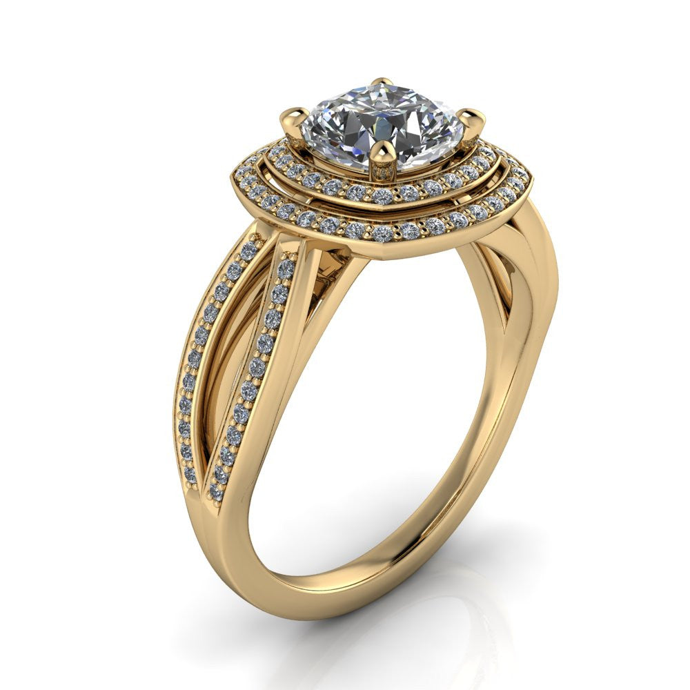 Cushion Cut Engagement Ring Double Halo Diamond Setting Moissanite Center - Julissa - Moissanite Rings