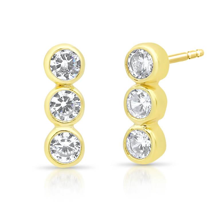 Three Diamond Bezels Earrings