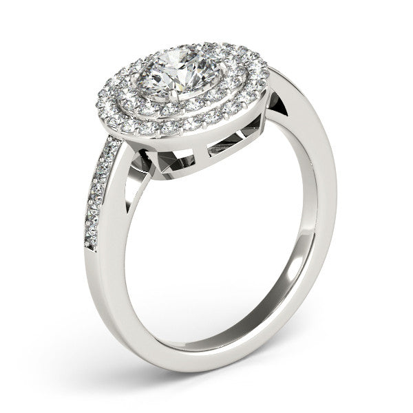 Moissanite Center Double Diamond Halo Engagement Ring - Ava - Moissanite Rings