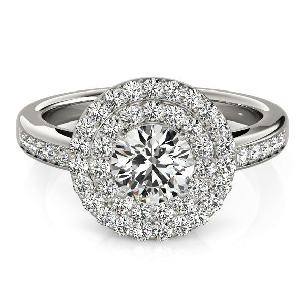 Moissanite Center Double Diamond Halo Engagement Ring - Ava - Moissanite Rings