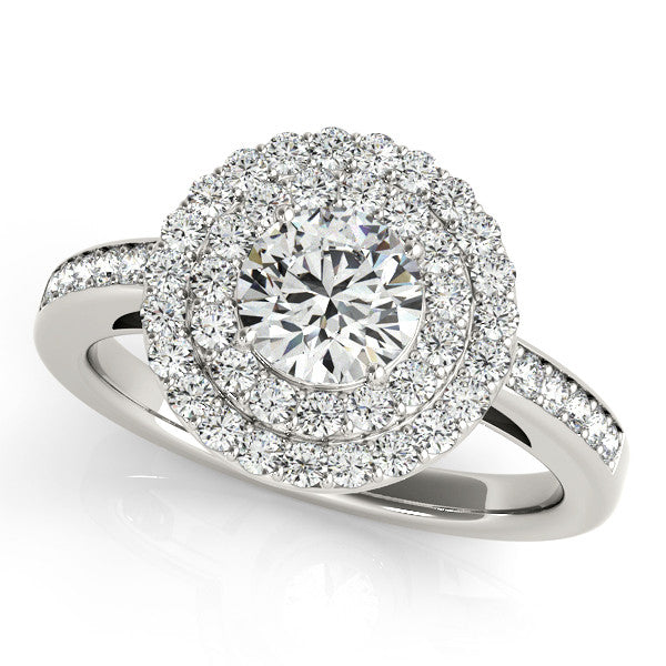 Moissanite Center Double Diamond Halo Engagement Ring - Ava - Moissanite Rings