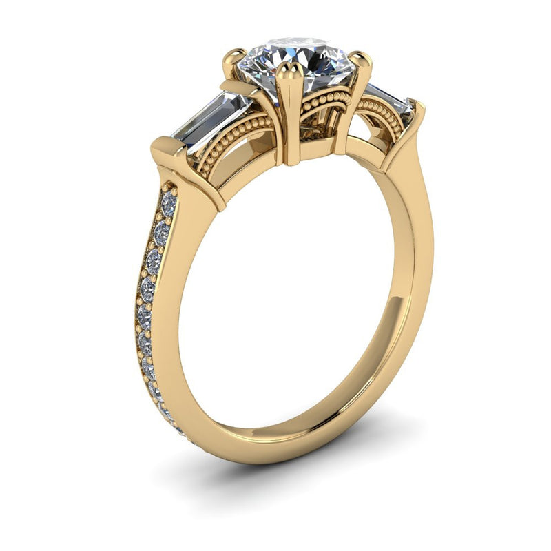 Diamond Baguette Vintage Style Forever One Moissanite Engagement Ring - Venice - Moissanite Rings