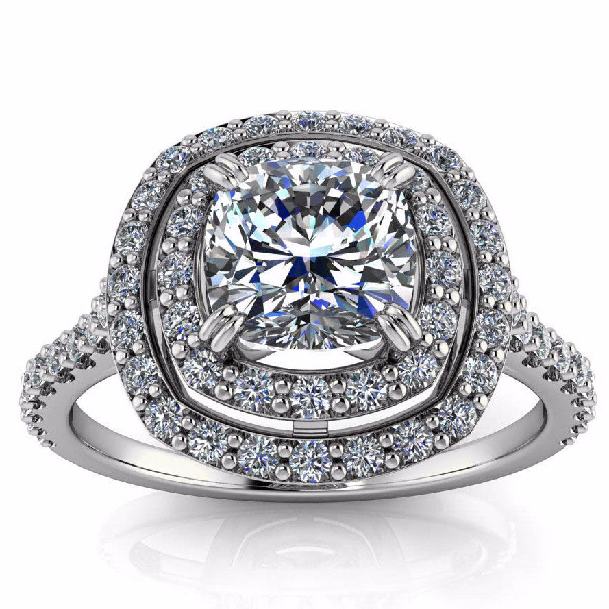 Double Halo Forever One Moissanite and Diamond Engagement Ring - Lima - Moissanite Rings