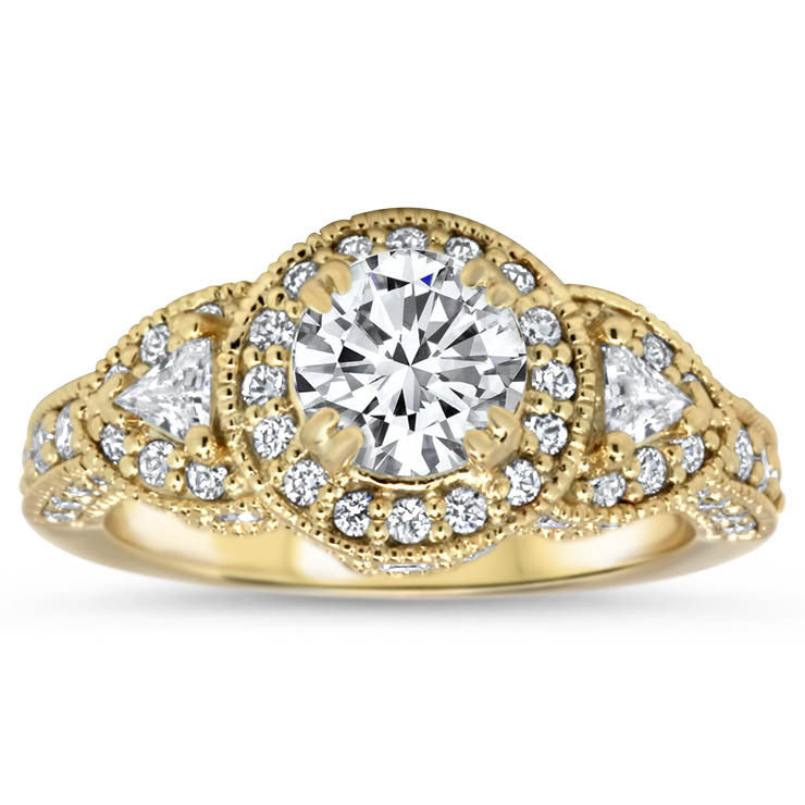 Vintage Style Diamond Halo Moissanite Center Engagement Ring - Lauren - Moissanite Rings