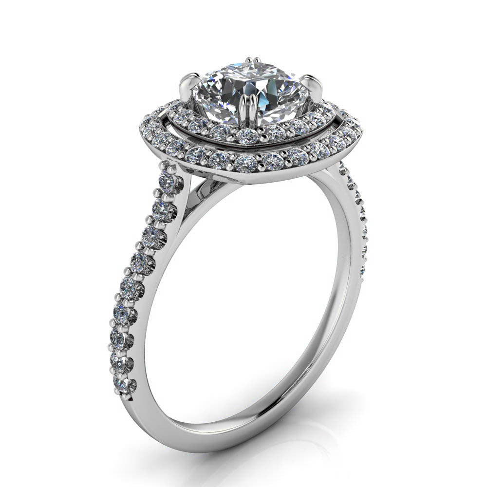 Double Halo Forever One Moissanite and Diamond Engagement Ring - Lima - Moissanite Rings