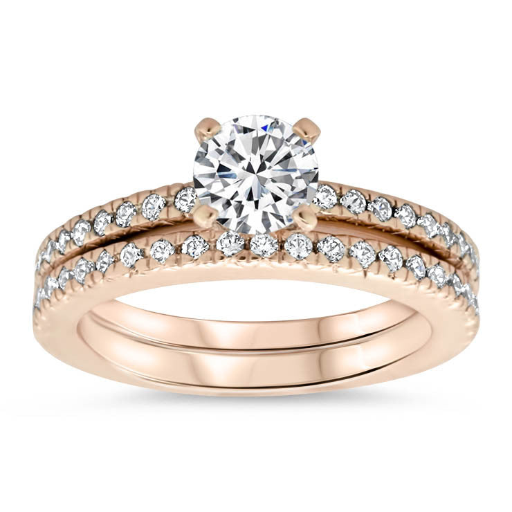 Thin Diamond Band Wedding Set - Veep Set - Moissanite Rings