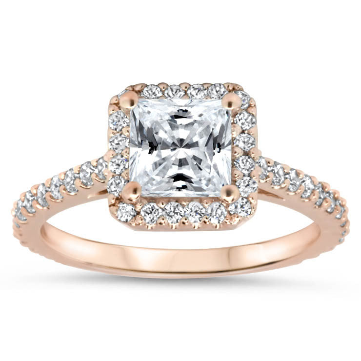 Princess Cut Forever One Moissanite and Diamond Halo Engagement Ring - Prima - Moissanite Rings