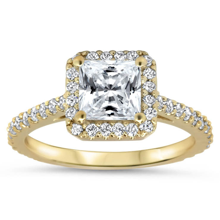 Princess Cut Forever One Moissanite and Diamond Halo Engagement Ring - Prima - Moissanite Rings