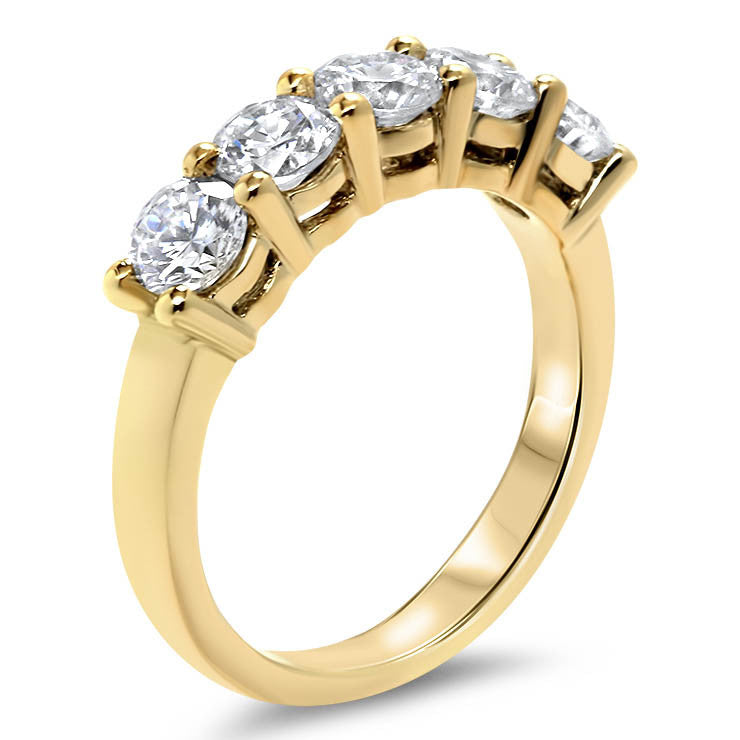 Bezel 5-Stone Wedding Band Ring, 1.83 Ctw Round Diamond Engagement Ring 14k  Gold Plated – BrideStarCo