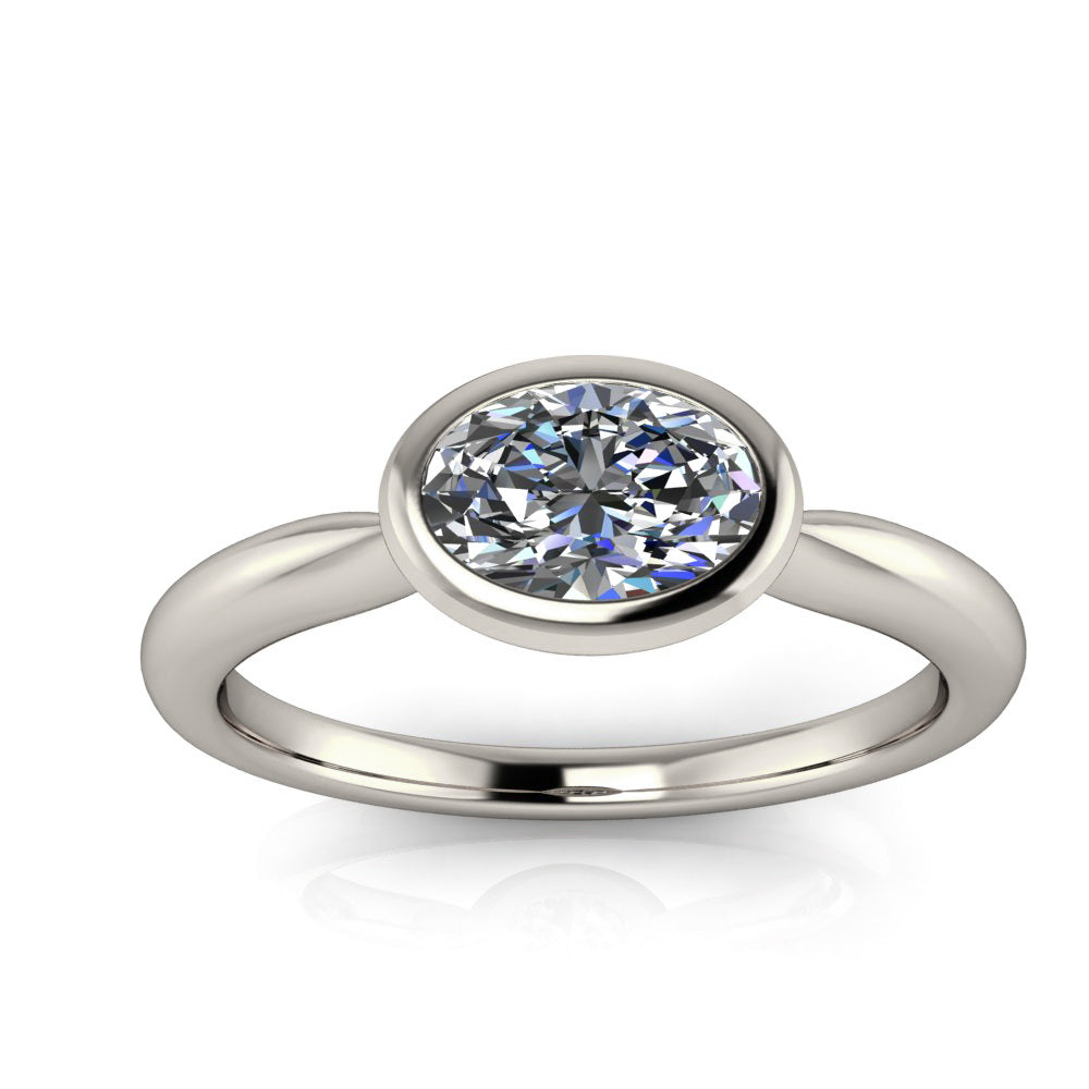 East West Oval Cut Bezel Set Engagement Ring - Kieran