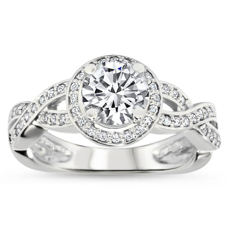 Infinity Band Forever One Moissanite Engagement Ring Diamond Halo - Triumph - Moissanite Rings