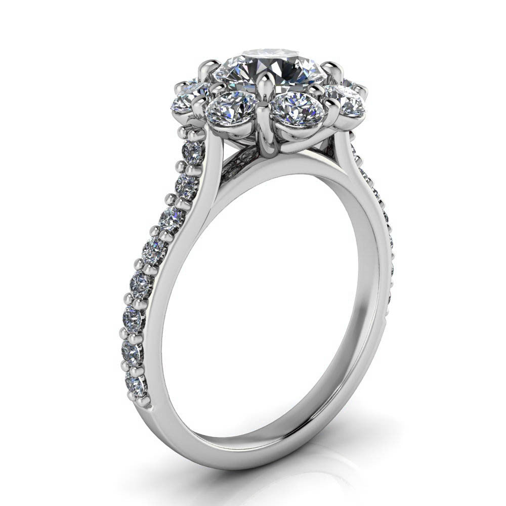 Floral Style Moissanite and Diamond Engagement Ring - Bouquet - Moissanite Rings