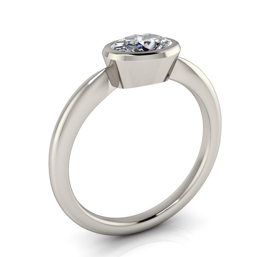 East West Oval Cut Bezel Set Engagement Ring - Kieran