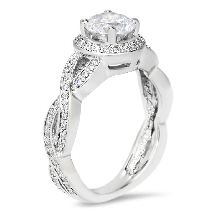 Infinity Band Forever One Moissanite Engagement Ring Diamond Halo - Triumph - Moissanite Rings