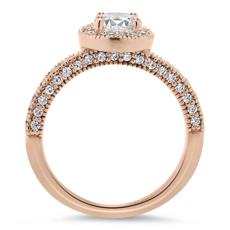 Diamond Halo Engagement Ring - Roberta Matching Set - Moissanite Rings