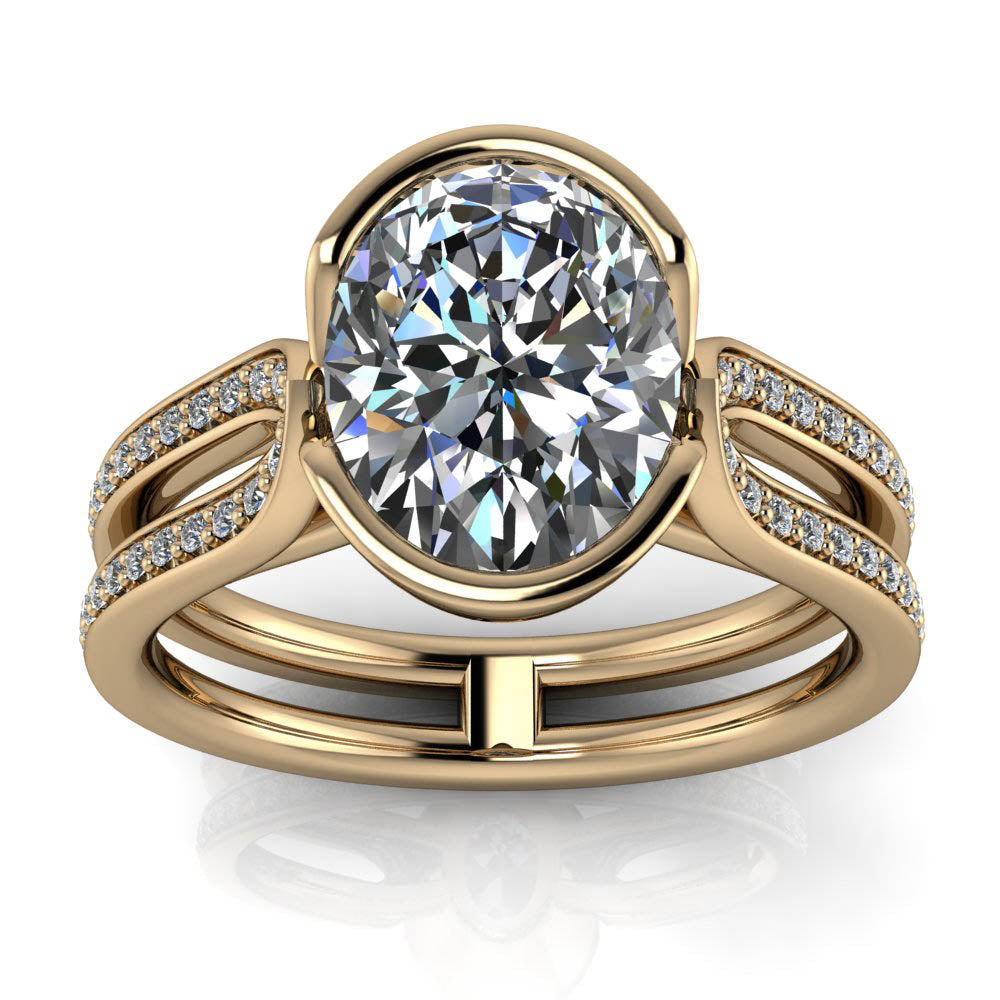 Bezel Set Oval Engagement Ring - Sebastian - Moissanite Rings