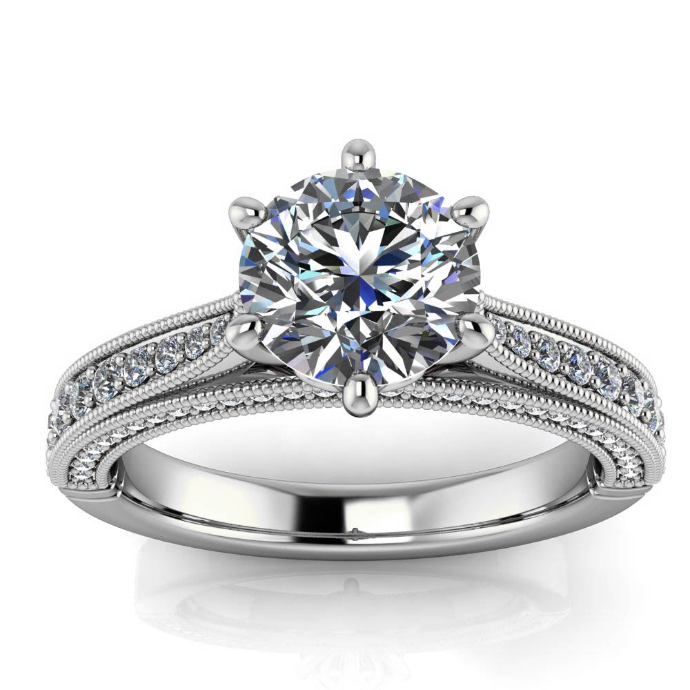 Six Prong Cathedral Diamond Engagement Ring Setting Moissanite Center - Adriel - Moissanite Rings