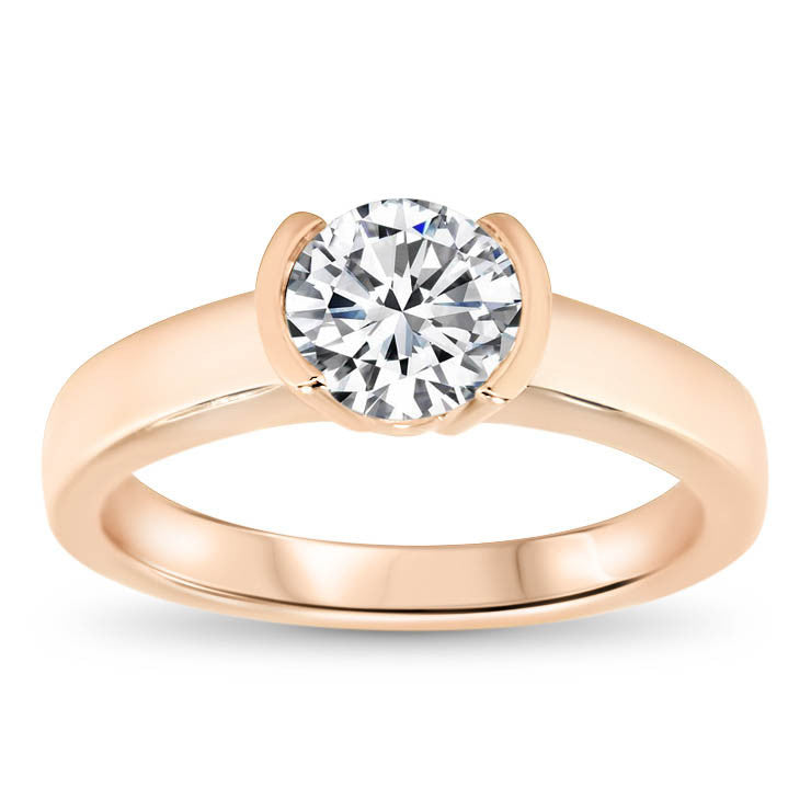 Half Bezel Set Moissanite Engagement Ring - Mia - Moissanite Rings