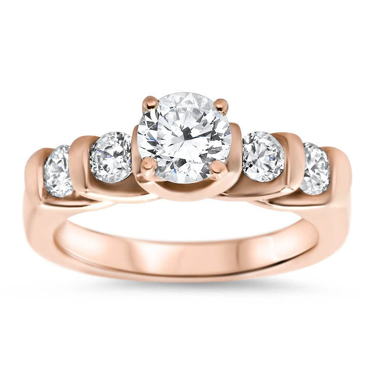 Bar Set Diamond Engagement Ring Forever One Moissanite Center - Amore - Moissanite Rings