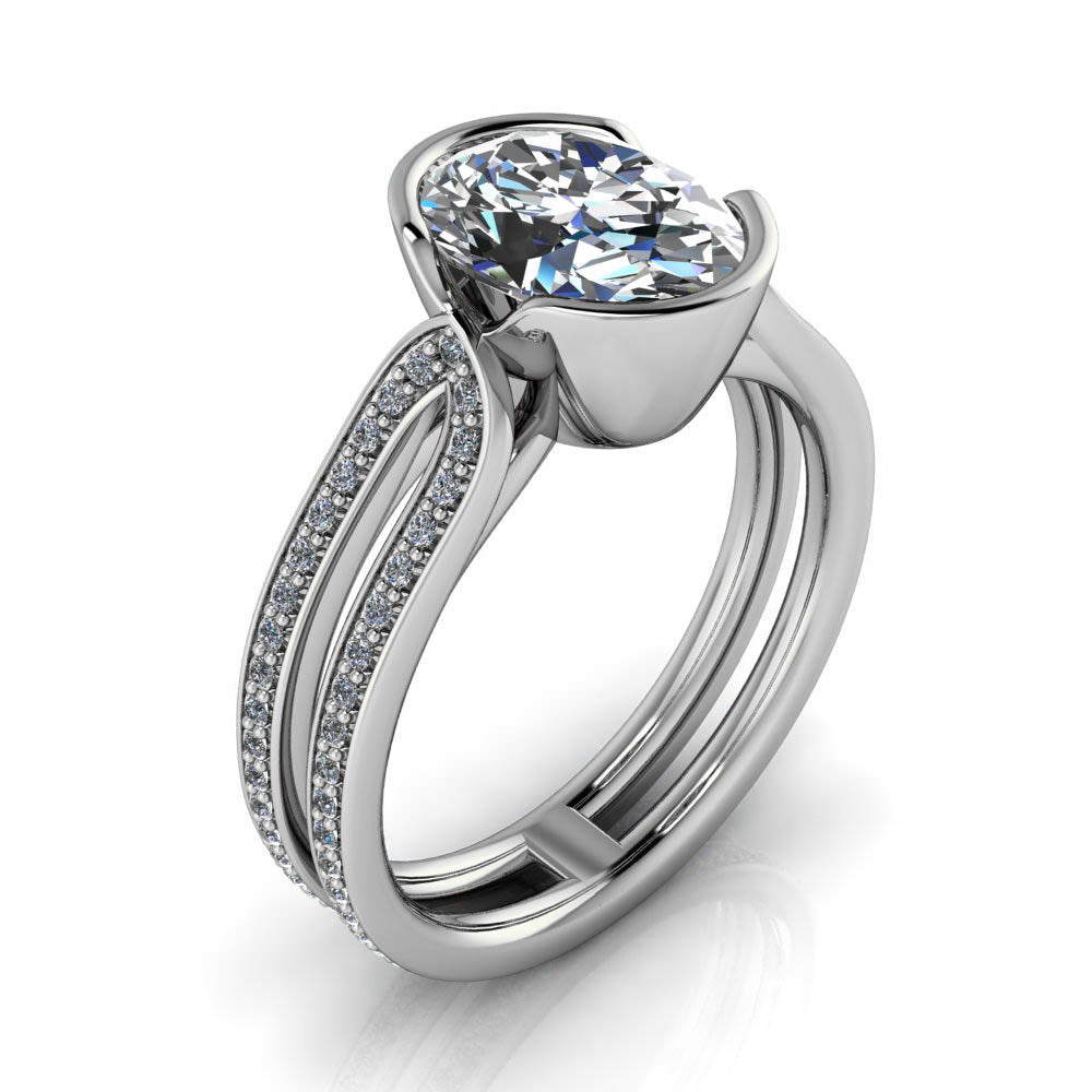 Bezel Set Oval Engagement Ring - Sebastian - Moissanite Rings