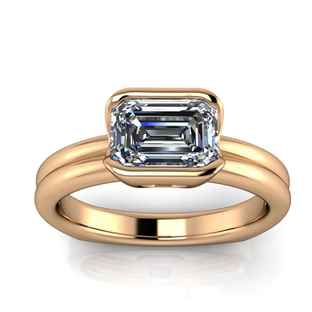 Half Bezel Set Engagement Ring Emerald Cut Center - Adria