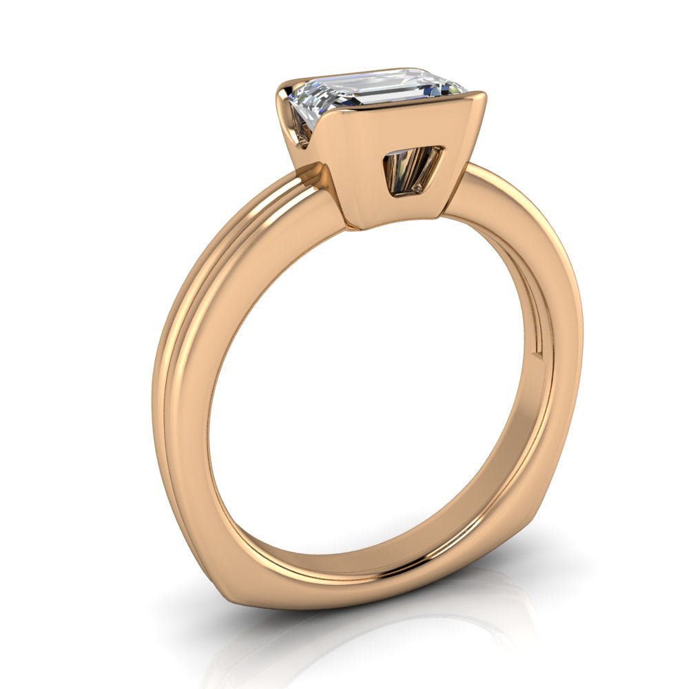 Half Bezel Set Engagement Ring Emerald Cut Center - Adria