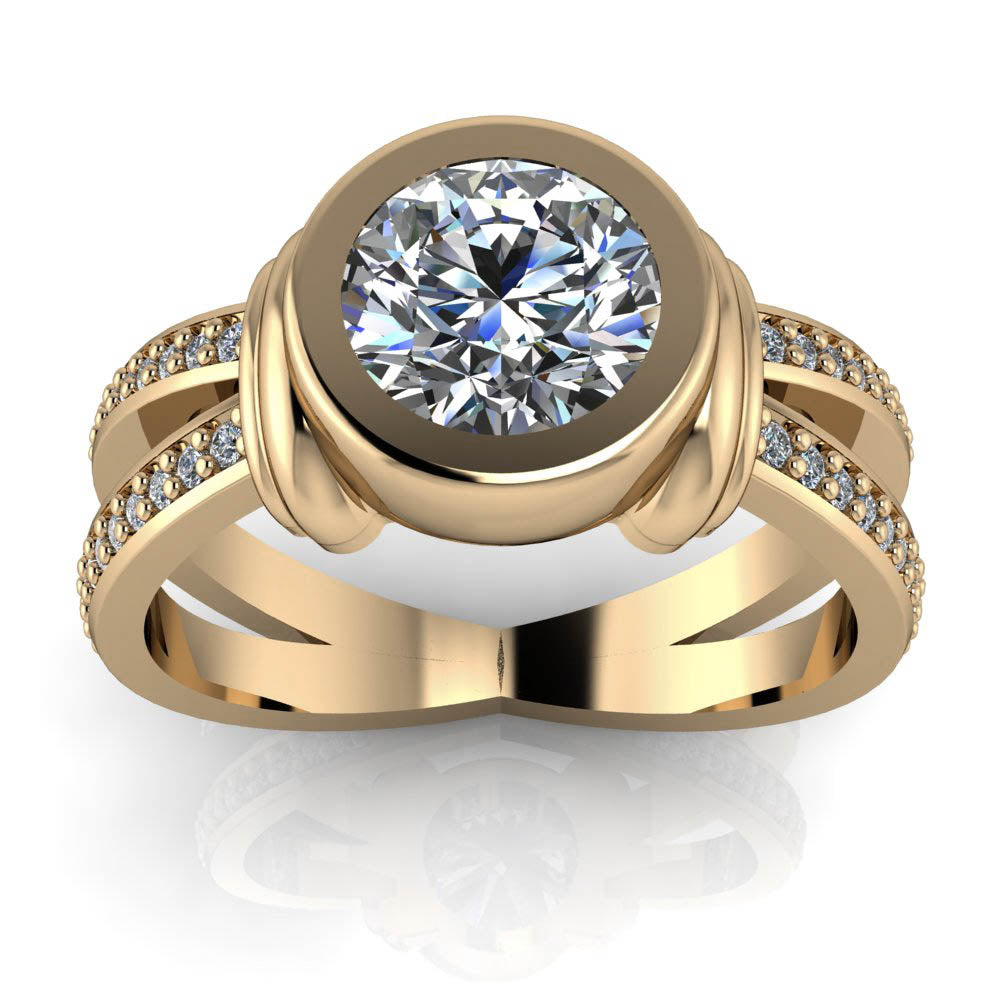Split Shank Bezel Set Engagement Ring - Oscar - Moissanite Rings