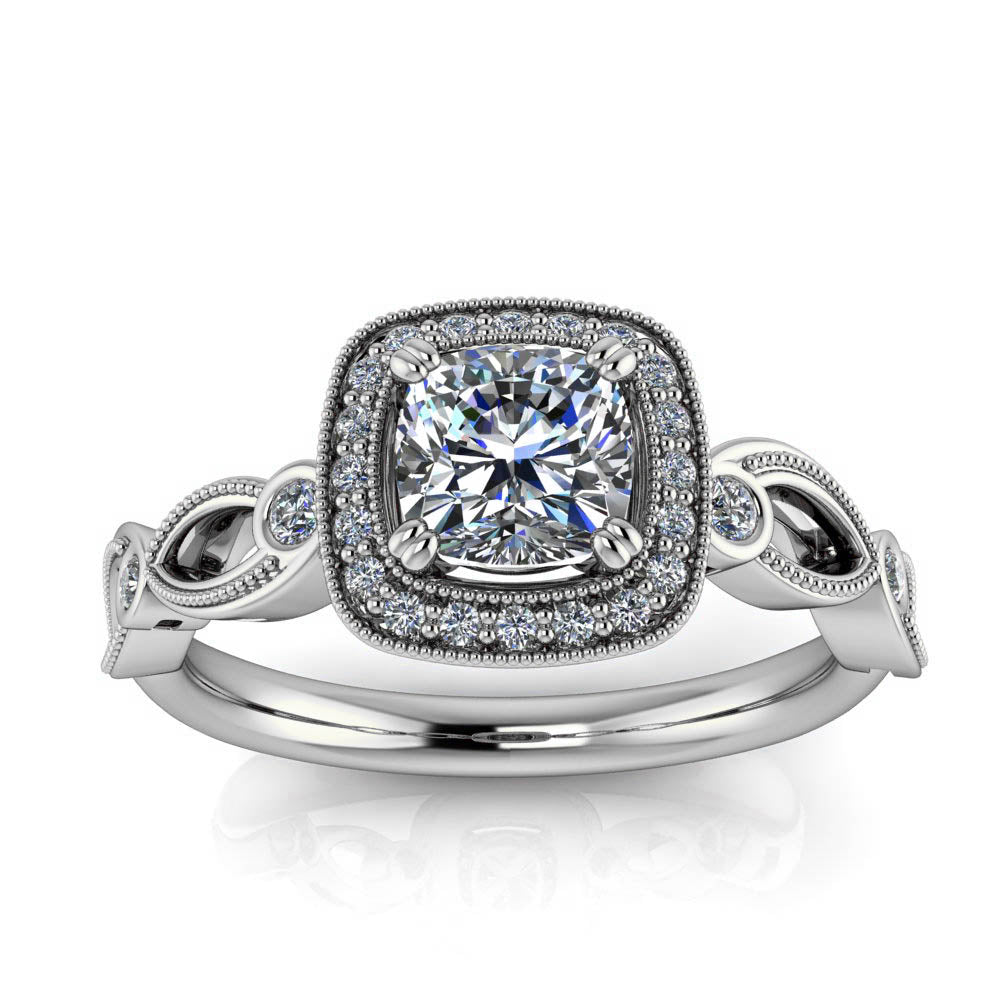 Unique Halo Engagement Ring - Adela - Moissanite Rings