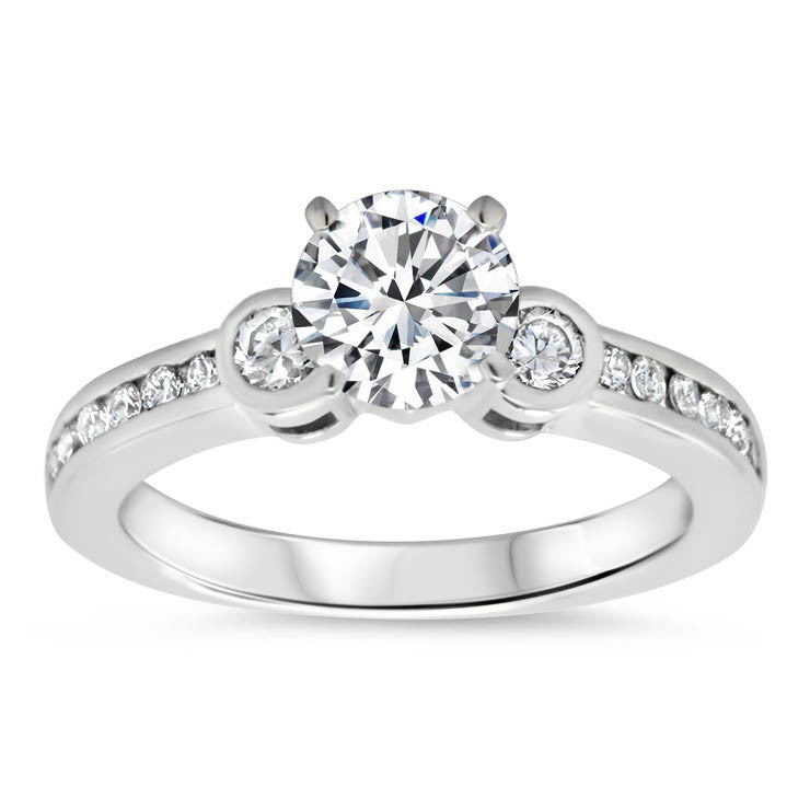 Bezel Set Diamond Accented Engagement Ring - Bianca Set - Moissanite Rings