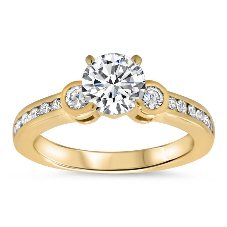 Forever One Moissanite Bezel Set Diamond Side Stone Engagement Ring - Bianca - Moissanite Rings