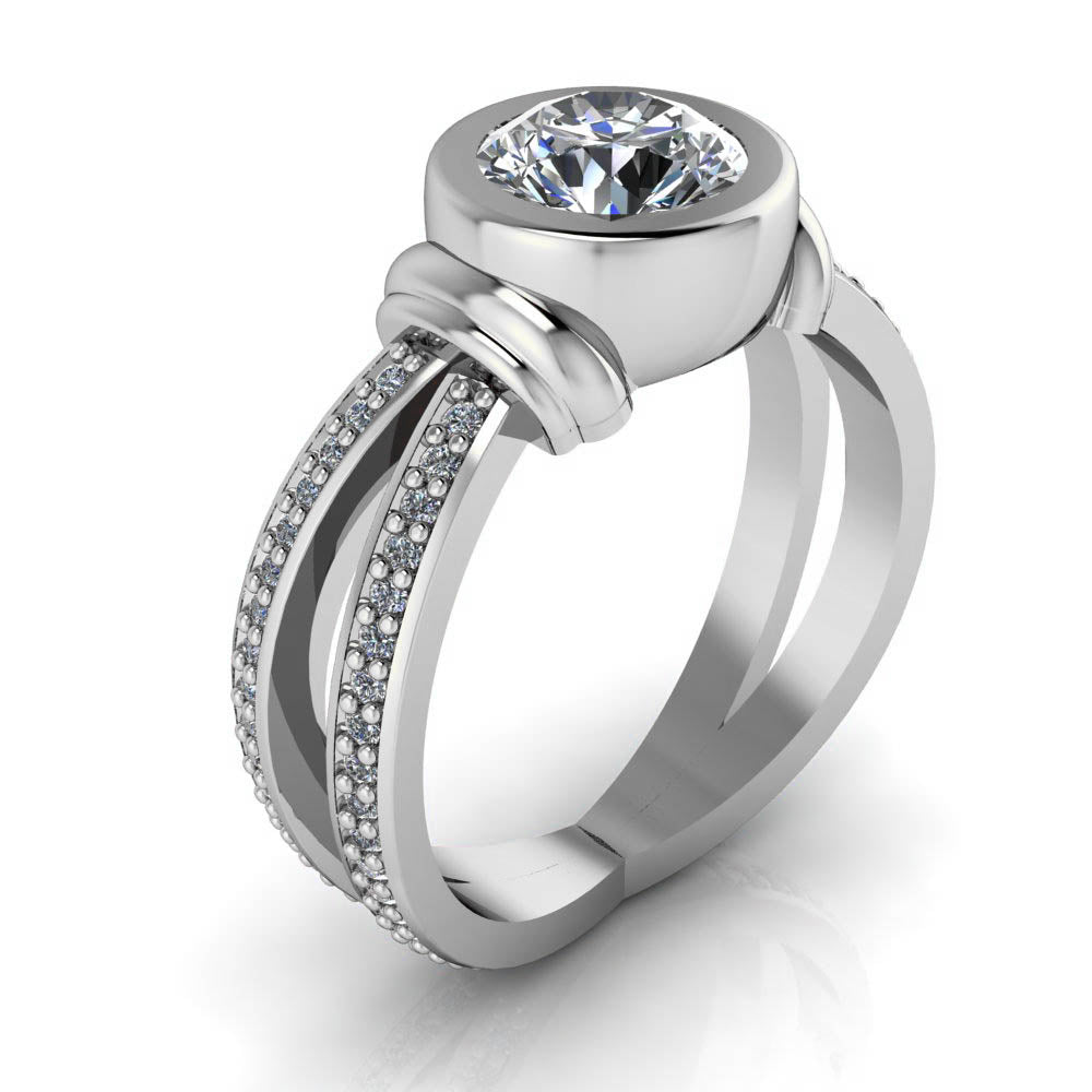 Split Shank Bezel Set Engagement Ring - Oscar - Moissanite Rings
