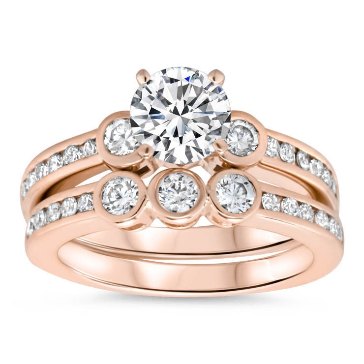 Bezel Set Diamond Accented Engagement Ring - Bianca Set - Moissanite Rings