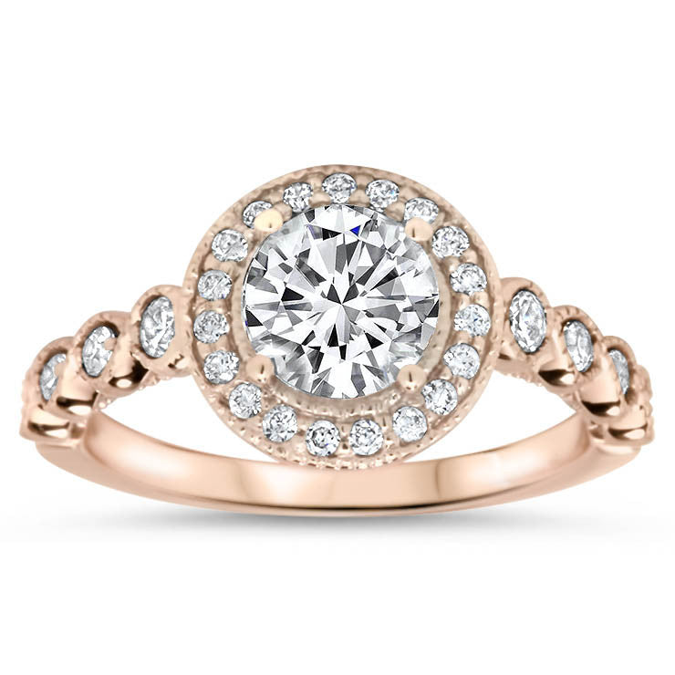 Vintage Style Diamond Halo Moissanite Engagement Ring - Venus - Moissanite Rings