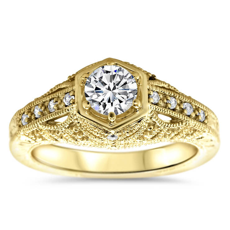 Vintage Style Beaded Design Engagement Ring - Georgia - Moissanite Rings