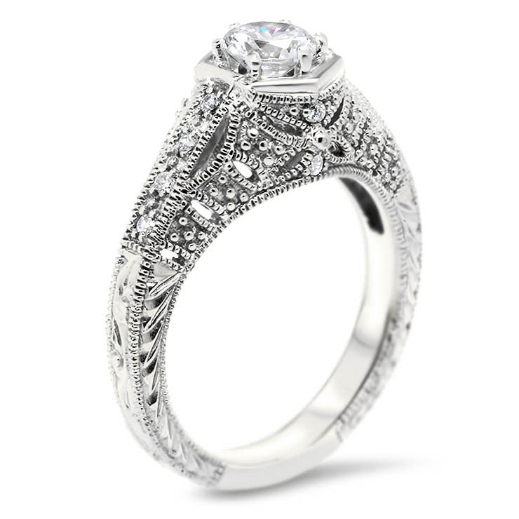 Vintage Style Beaded Design Engagement Ring - Georgia - Moissanite Rings