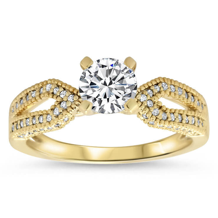 Diamond Accented Moissanite Engagement Ring - Bit - Moissanite Rings