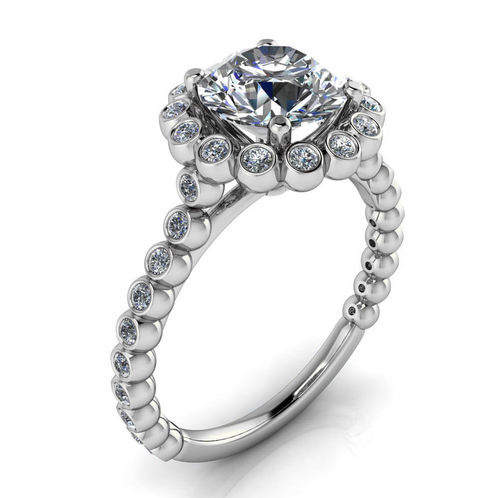 Bubble Diamond Halo Engagement Ring - Amora - Moissanite Rings