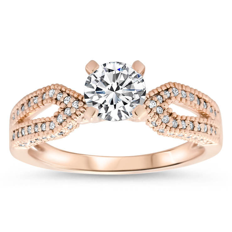 Diamond Accented Moissanite Engagement Ring - Bit - Moissanite Rings