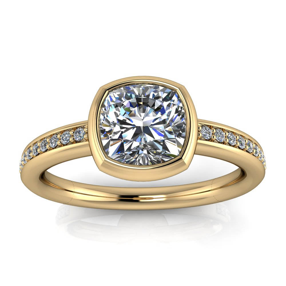 Bezel Set Engagement Ring Cushion Cut - Grata - Moissanite Rings