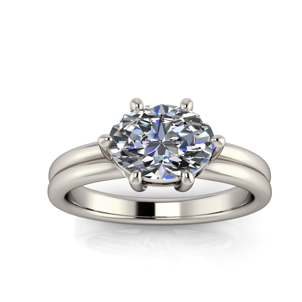 Double Band Oval East West Set Engagement Ring - Cosmo
