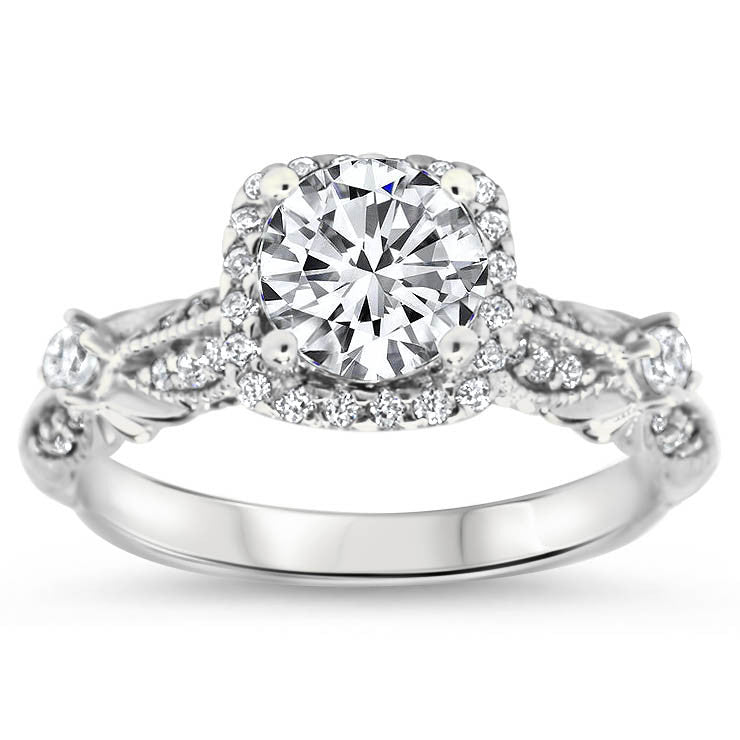 Antique Style Moissanite Engagement Ring Diamond Setting - Tressa 2ct - Moissanite Rings