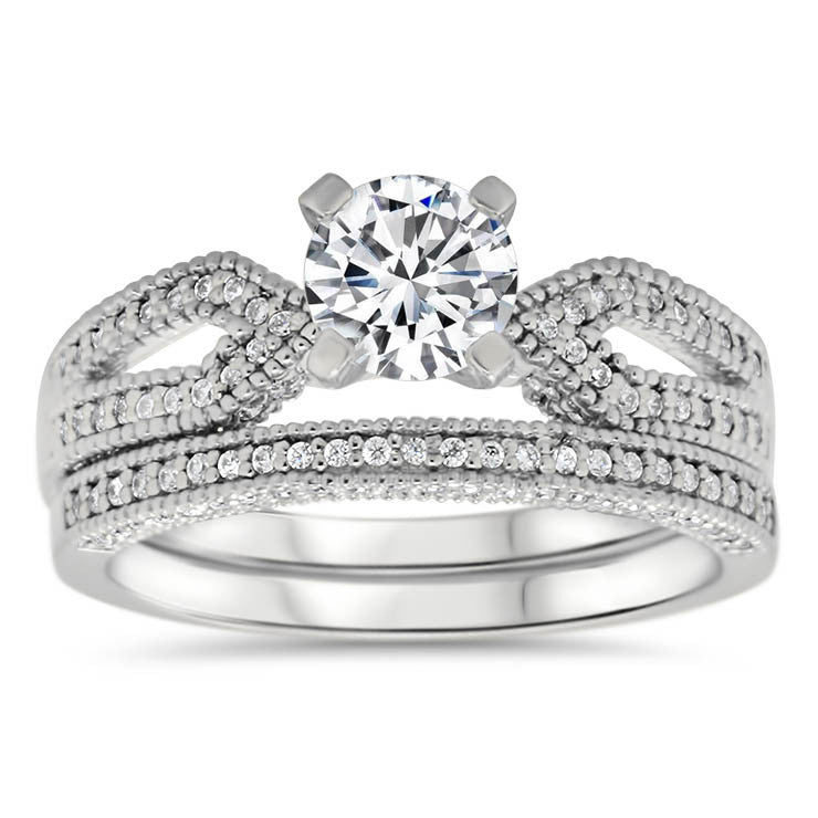 Diamond Accented Engagement Ring and Wedding Band - Bit Wedding Set ...