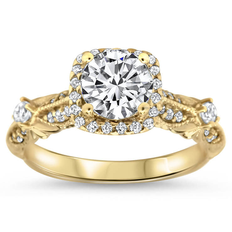 Antique Style Moissanite Engagement Ring Diamond Setting - Tressa 2ct Asscher Cut Center - Moissanite Rings