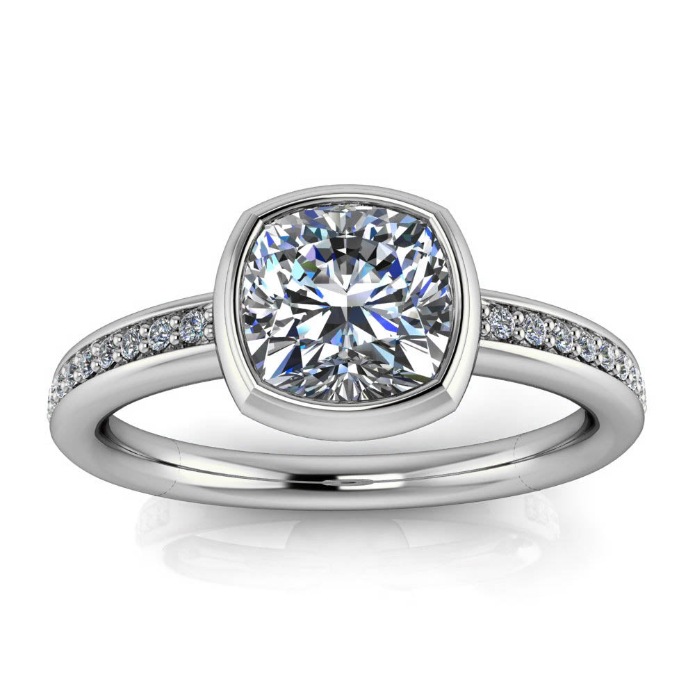 Bezel Set Engagement Ring Cushion Cut - Grata - Moissanite Rings