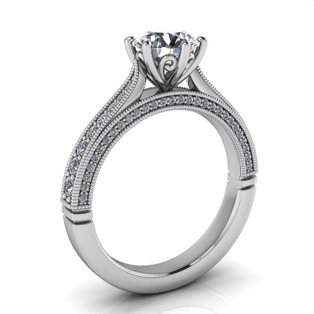 Six Prong Cathedral Diamond Engagement Ring Setting Moissanite Center - Adriel - Moissanite Rings