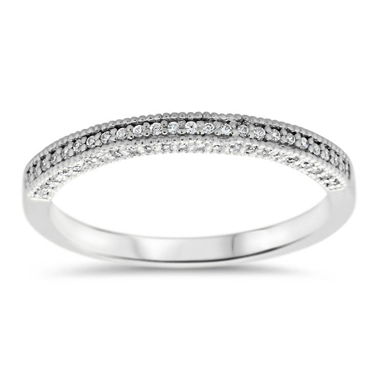 Vintage Style Diamond Wedding Band - Bit Band - Moissanite Rings