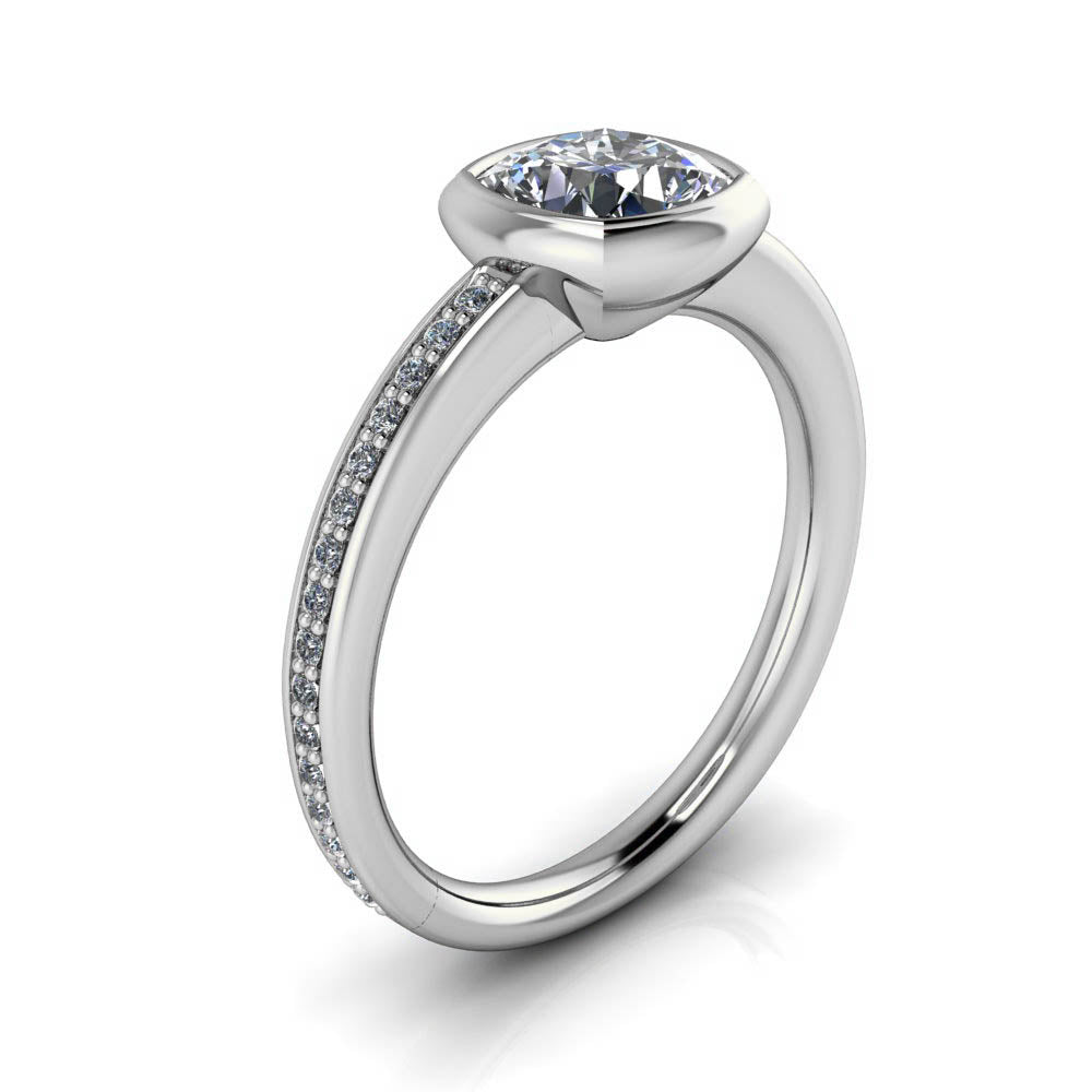 Bezel Set Engagement Ring Cushion Cut - Grata - Moissanite Rings