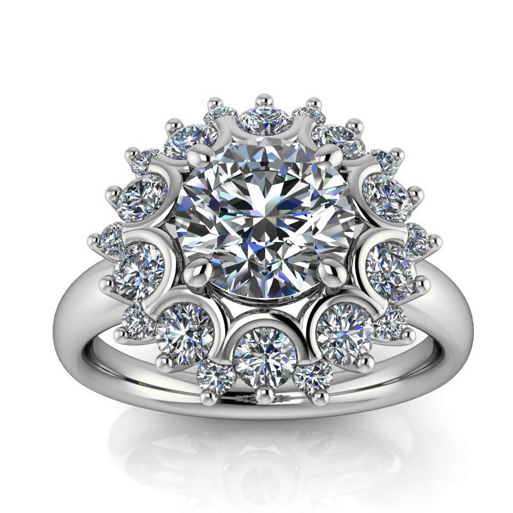 Diamond Halo Moissanite Engagement Ring  - Sunburst - Moissanite Rings
