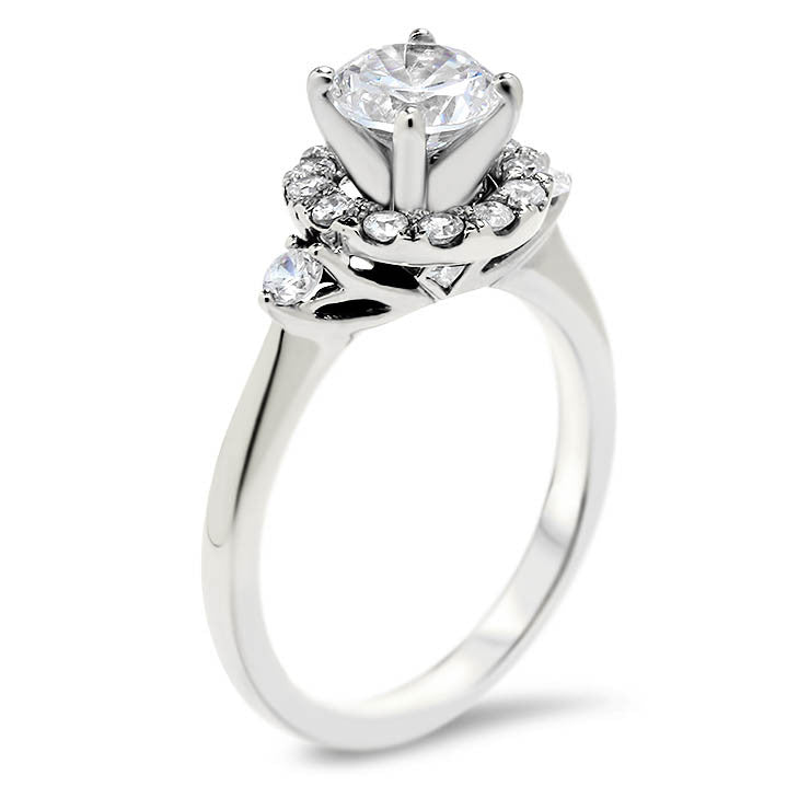 Diamond Halo Moissanite and Diamond Engagement Ring - Nicola - Moissanite Rings