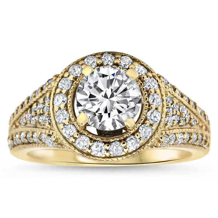Forever One Moissanite Vintage Diamond Halo Engagement Ring - Kendall - Moissanite Rings